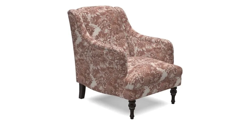 Rothermere Chair in RHS Gertrude Jekyll Ornamental Brown with Arms and Front Border in Mohair Velvet Mushroom