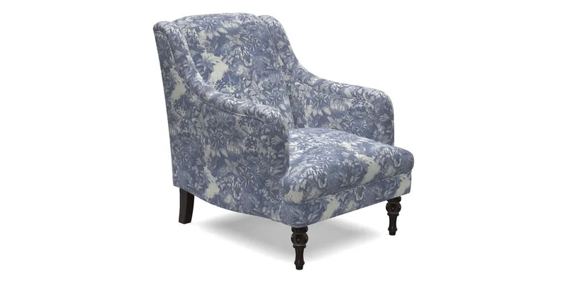 Rothermere Chair in RHS Gertrude Jekyll Ornamental Brown with Arms and Front Border in Mohair Velvet Mushroom