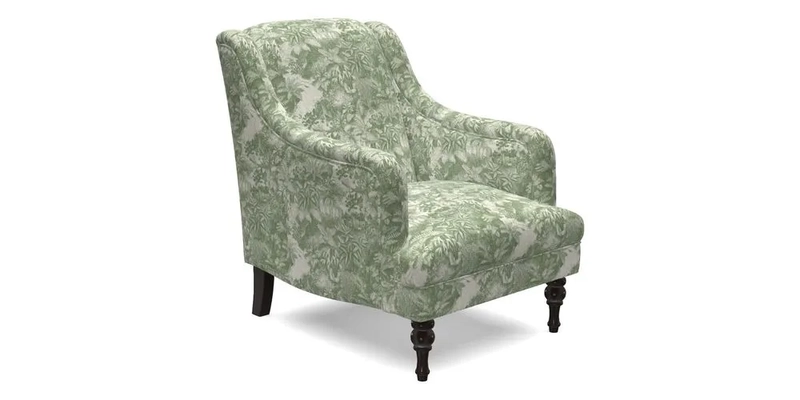 Rothermere Chair in RHS Gertrude Jekyll Ornamental Brown with Arms and Front Border in Mohair Velvet Mushroom