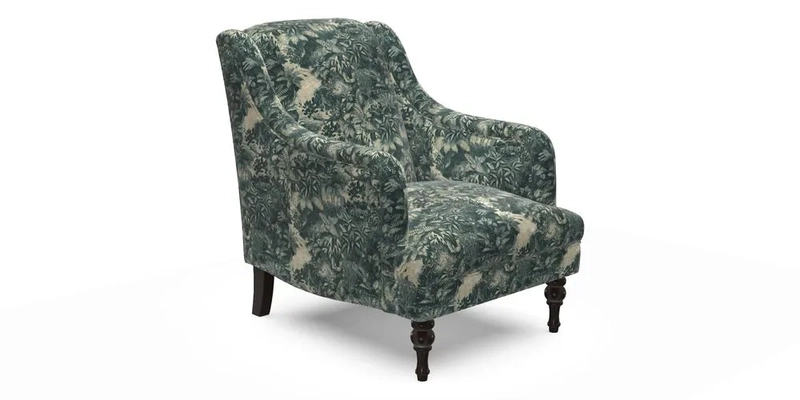 Rothermere Chair in RHS Gertrude Jekyll Ornamental Brown with Arms and Front Border in Mohair Velvet Mushroom
