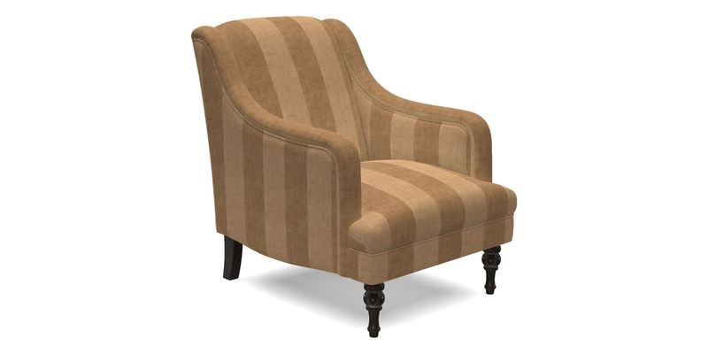 Rothermere Chair in RHS Gertrude Jekyll Ornamental Brown with Arms and Front Border in Mohair Velvet Mushroom
