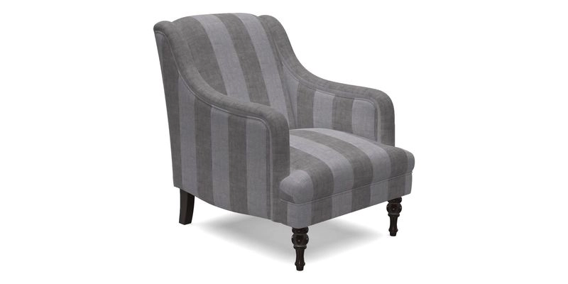 Rothermere Chair in RHS Gertrude Jekyll Ornamental Brown with Arms and Front Border in Mohair Velvet Mushroom