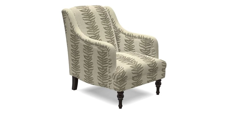Rothermere Chair in RHS Gertrude Jekyll Ornamental Brown with Arms and Front Border in Mohair Velvet Mushroom
