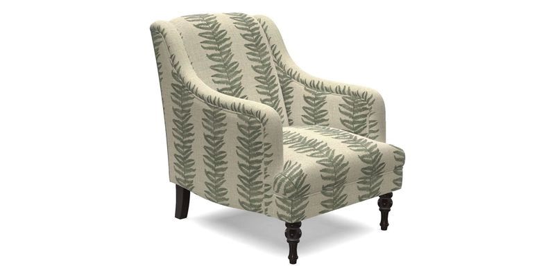 Rothermere Chair in RHS Gertrude Jekyll Ornamental Brown with Arms and Front Border in Mohair Velvet Mushroom