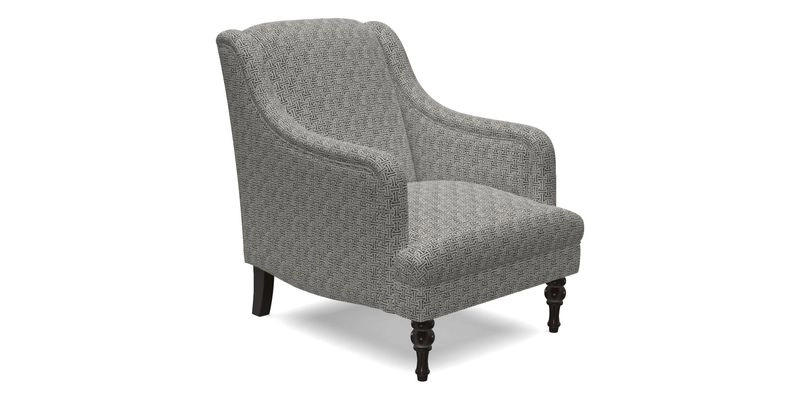 Rothermere Chair in RHS Gertrude Jekyll Ornamental Brown with Arms and Front Border in Mohair Velvet Mushroom