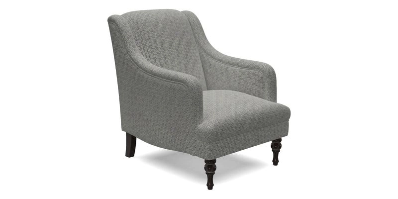 Rothermere Chair in RHS Gertrude Jekyll Ornamental Brown with Arms and Front Border in Mohair Velvet Mushroom