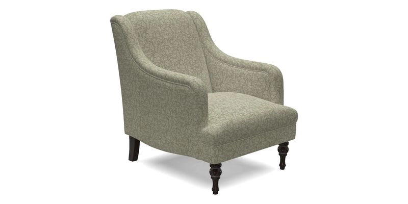 Rothermere Chair in RHS Gertrude Jekyll Ornamental Brown with Arms and Front Border in Mohair Velvet Mushroom