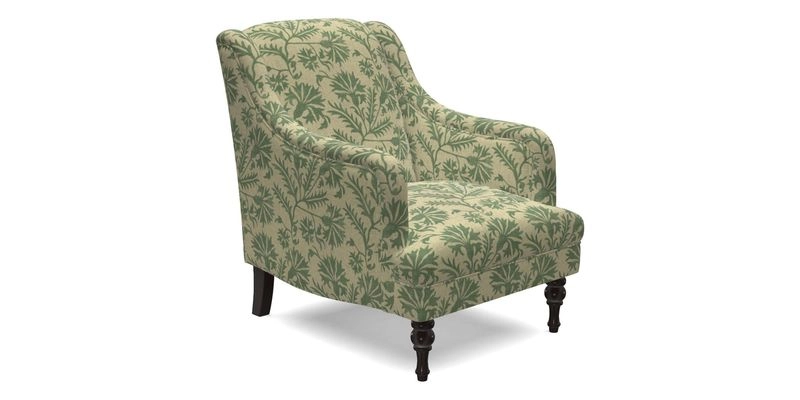 Rothermere Chair in RHS Gertrude Jekyll Ornamental Brown with Arms and Front Border in Mohair Velvet Mushroom