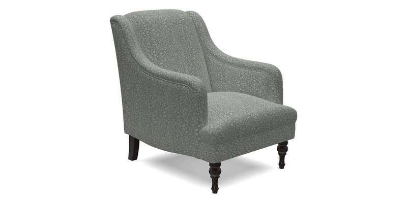 Rothermere Chair in RHS Gertrude Jekyll Ornamental Brown with Arms and Front Border in Mohair Velvet Mushroom
