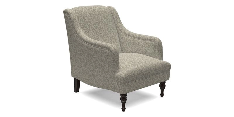 Rothermere Chair in RHS Gertrude Jekyll Ornamental Brown with Arms and Front Border in Mohair Velvet Mushroom
