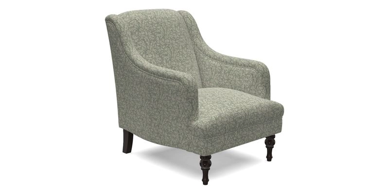 Rothermere Chair in RHS Gertrude Jekyll Ornamental Brown with Arms and Front Border in Mohair Velvet Mushroom
