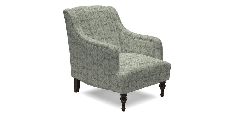 Rothermere Chair in RHS Gertrude Jekyll Ornamental Brown with Arms and Front Border in Mohair Velvet Mushroom