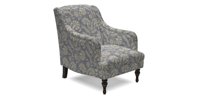 Rothermere Chair in RHS Gertrude Jekyll Ornamental Brown with Arms and Front Border in Mohair Velvet Mushroom