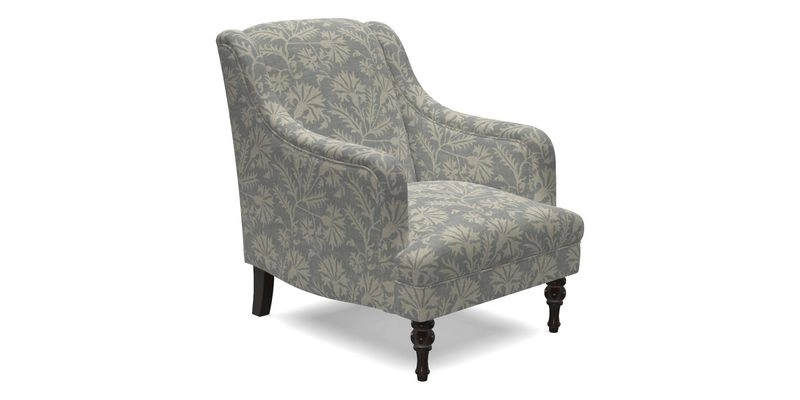 Rothermere Chair in RHS Gertrude Jekyll Ornamental Brown with Arms and Front Border in Mohair Velvet Mushroom