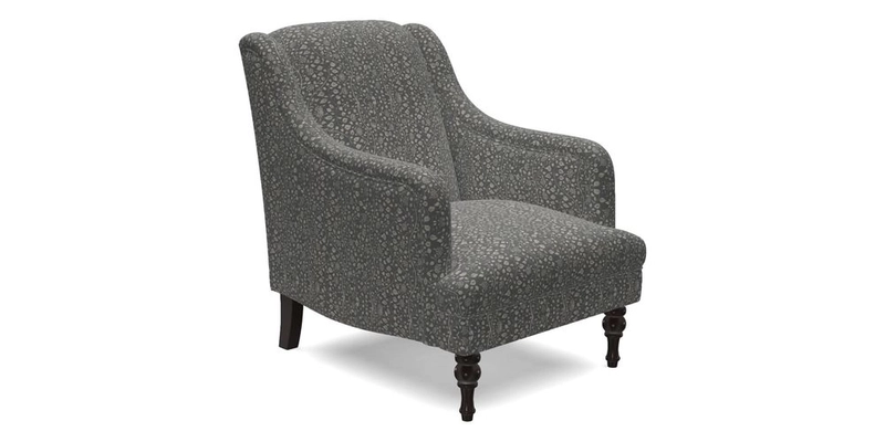 Rothermere Chair in RHS Gertrude Jekyll Ornamental Brown with Arms and Front Border in Mohair Velvet Mushroom