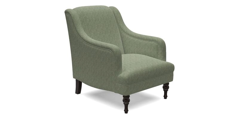 Rothermere Chair in RHS Gertrude Jekyll Ornamental Brown with Arms and Front Border in Mohair Velvet Mushroom
