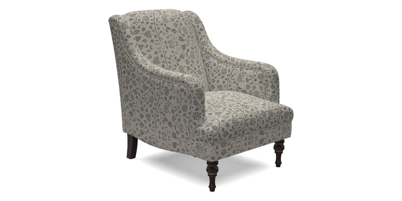Rothermere Chair in RHS Gertrude Jekyll Ornamental Brown with Arms and Front Border in Mohair Velvet Mushroom