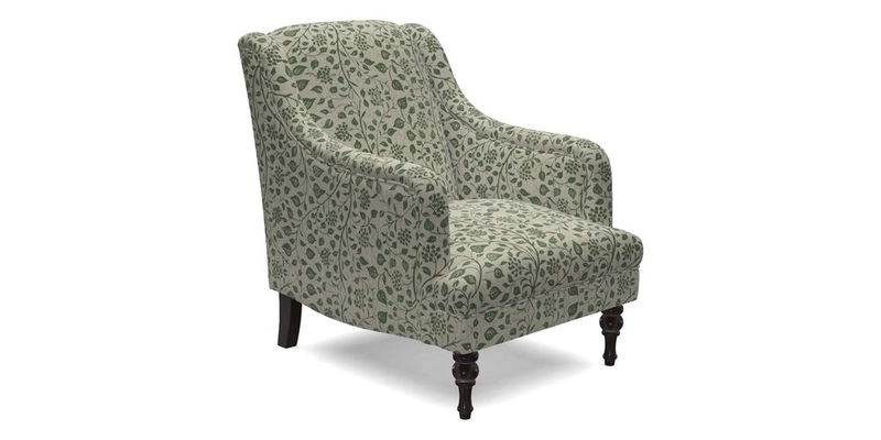 Rothermere Chair in RHS Gertrude Jekyll Ornamental Brown with Arms and Front Border in Mohair Velvet Mushroom