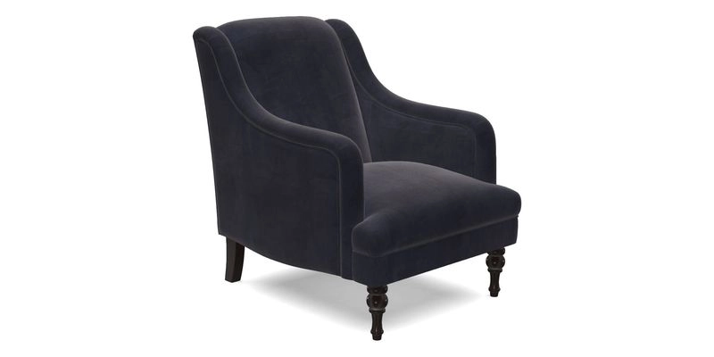 Rothermere Chair in RHS Gertrude Jekyll Ornamental Brown with Arms and Front Border in Mohair Velvet Mushroom