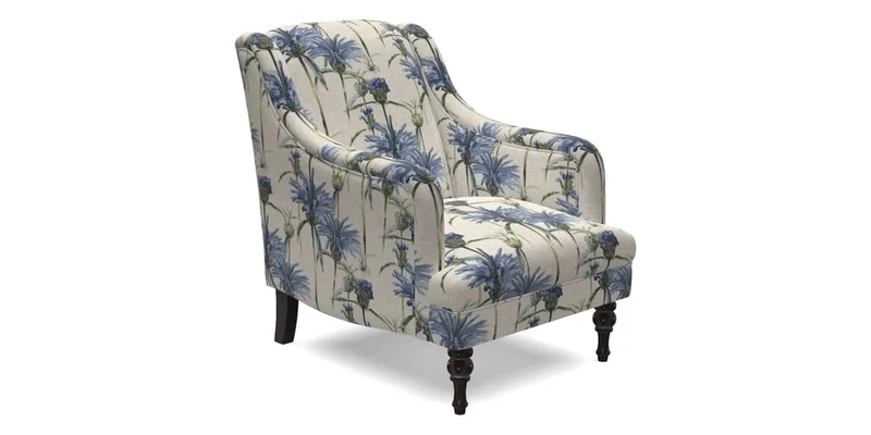 Rothermere Chair in RHS Gertrude Jekyll Ornamental Brown with Arms and Front Border in Mohair Velvet Mushroom