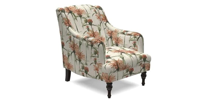 Rothermere Chair in RHS Gertrude Jekyll Ornamental Brown with Arms and Front Border in Mohair Velvet Mushroom