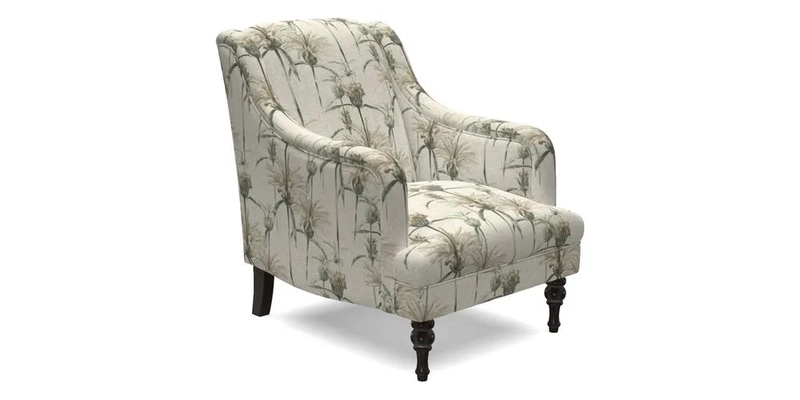Rothermere Chair in RHS Gertrude Jekyll Ornamental Brown with Arms and Front Border in Mohair Velvet Mushroom