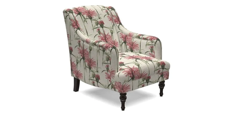 Rothermere Chair in RHS Gertrude Jekyll Ornamental Brown with Arms and Front Border in Mohair Velvet Mushroom