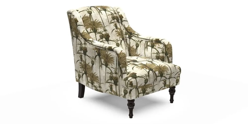 Rothermere Chair in RHS Gertrude Jekyll Ornamental Brown with Arms and Front Border in Mohair Velvet Mushroom