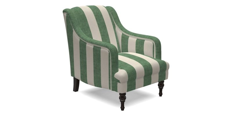 Rothermere Chair in RHS Gertrude Jekyll Ornamental Brown with Arms and Front Border in Mohair Velvet Mushroom