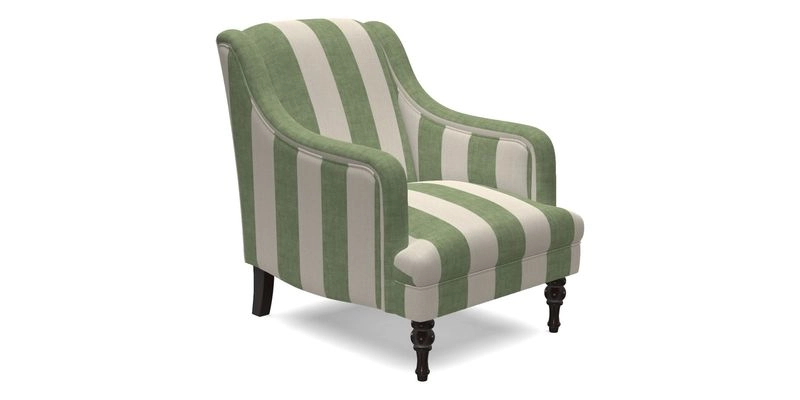 Rothermere Chair in RHS Gertrude Jekyll Ornamental Brown with Arms and Front Border in Mohair Velvet Mushroom