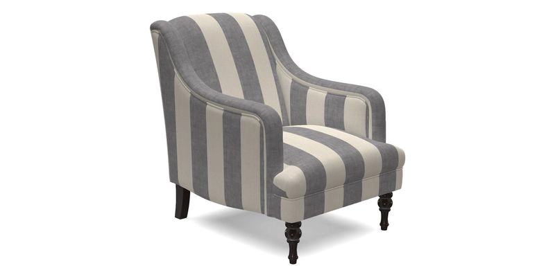 Rothermere Chair in RHS Gertrude Jekyll Ornamental Brown with Arms and Front Border in Mohair Velvet Mushroom