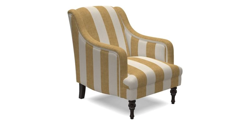 Rothermere Chair in RHS Gertrude Jekyll Ornamental Brown with Arms and Front Border in Mohair Velvet Mushroom