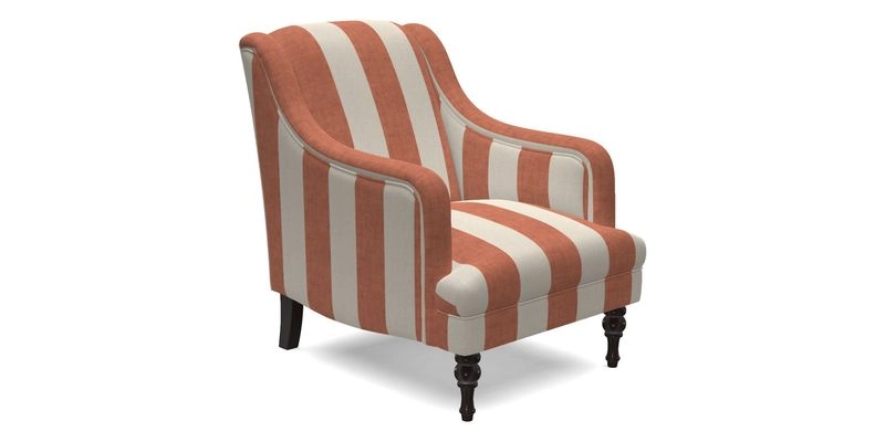 Rothermere Chair in RHS Gertrude Jekyll Ornamental Brown with Arms and Front Border in Mohair Velvet Mushroom