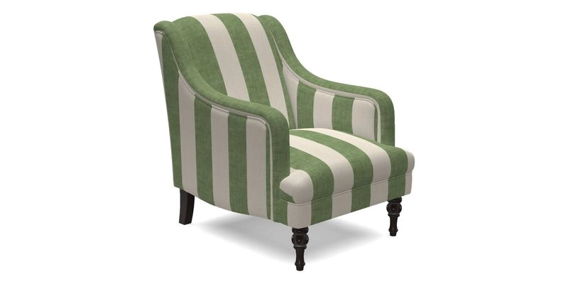 Rothermere Chair in RHS Gertrude Jekyll Ornamental Brown with Arms and Front Border in Mohair Velvet Mushroom