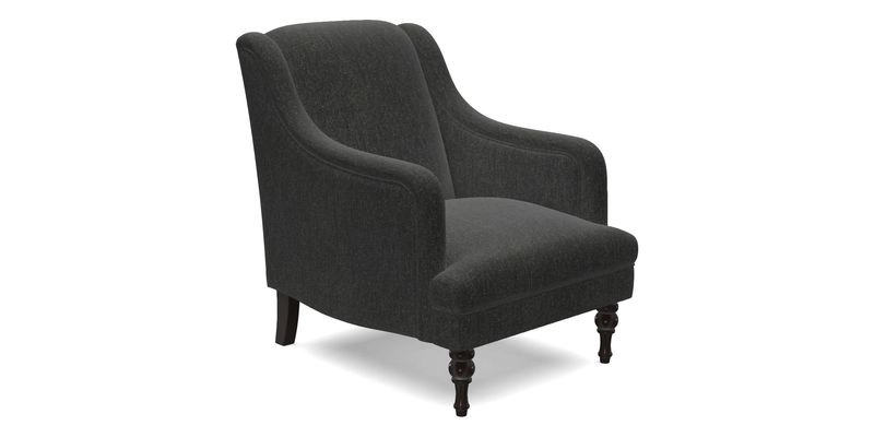 Rothermere Chair in RHS Gertrude Jekyll Ornamental Brown with Arms and Front Border in Mohair Velvet Mushroom