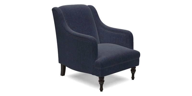 Rothermere Chair in RHS Gertrude Jekyll Ornamental Brown with Arms and Front Border in Mohair Velvet Mushroom