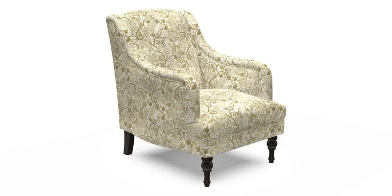 Rothermere Chair in RHS Gertrude Jekyll Ornamental Brown with Arms and Front Border in Mohair Velvet Mushroom