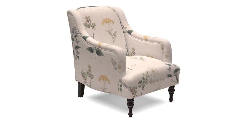 Rothermere Chair in RHS Gertrude Jekyll Ornamental Brown with Arms and Front Border in Mohair Velvet Mushroom