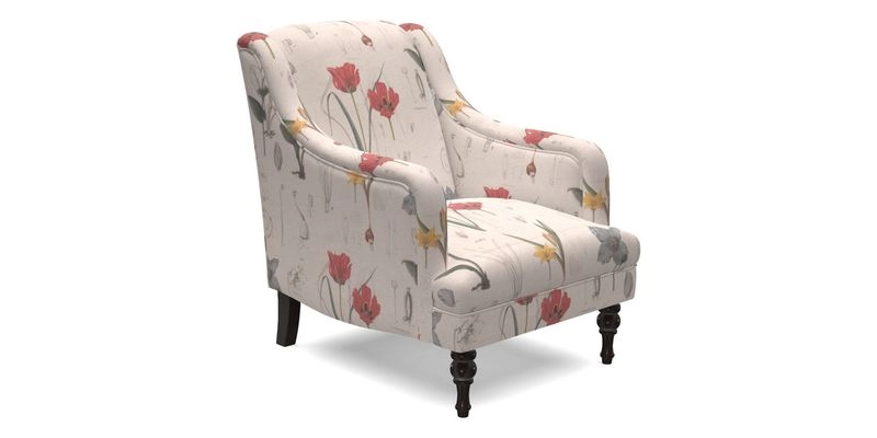 Rothermere Chair in RHS Gertrude Jekyll Ornamental Brown with Arms and Front Border in Mohair Velvet Mushroom