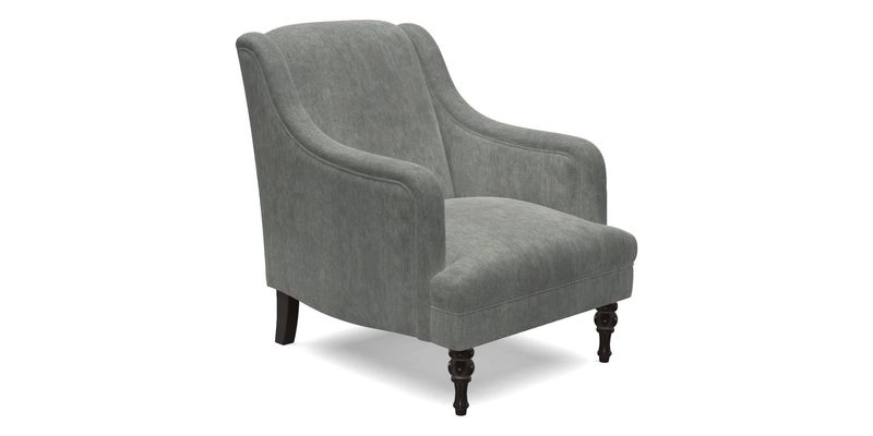 Rothermere Chair in RHS Gertrude Jekyll Ornamental Brown with Arms and Front Border in Mohair Velvet Mushroom