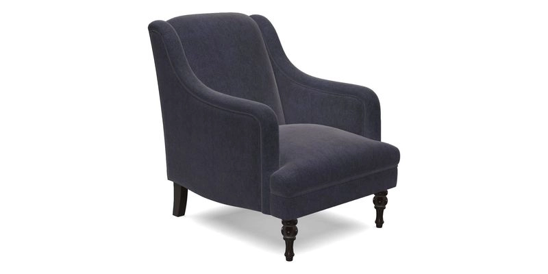 Rothermere Chair in RHS Gertrude Jekyll Ornamental Brown with Arms and Front Border in Mohair Velvet Mushroom