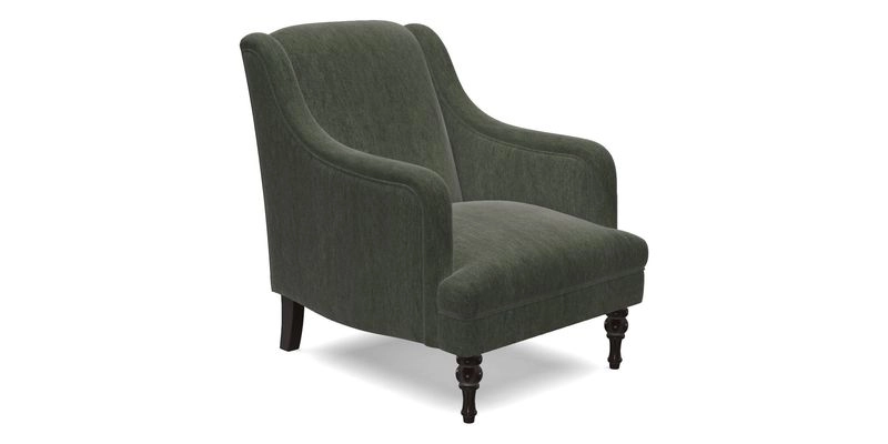 Rothermere Chair in RHS Gertrude Jekyll Ornamental Brown with Arms and Front Border in Mohair Velvet Mushroom