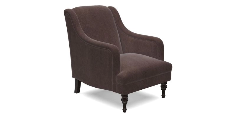 Rothermere Chair in RHS Gertrude Jekyll Ornamental Brown with Arms and Front Border in Mohair Velvet Mushroom