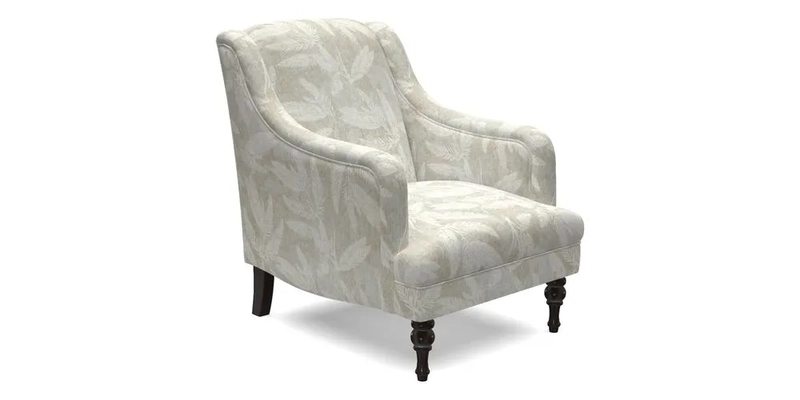 Rothermere Chair in RHS Gertrude Jekyll Ornamental Brown with Arms and Front Border in Mohair Velvet Mushroom