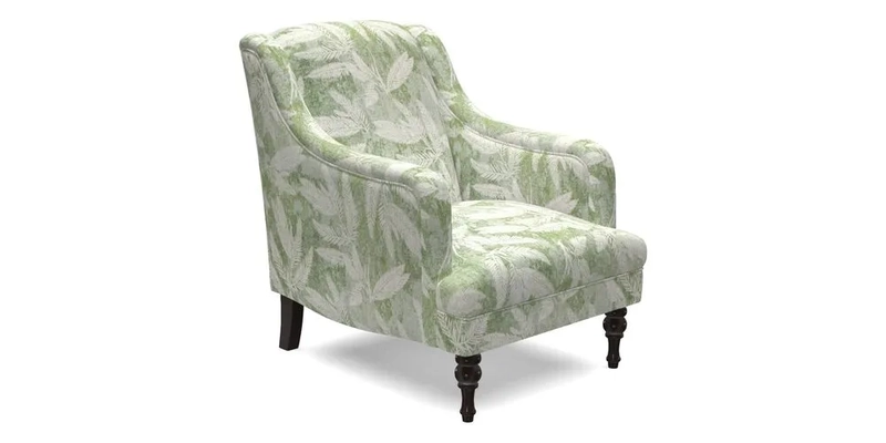 Rothermere Chair in RHS Gertrude Jekyll Ornamental Brown with Arms and Front Border in Mohair Velvet Mushroom