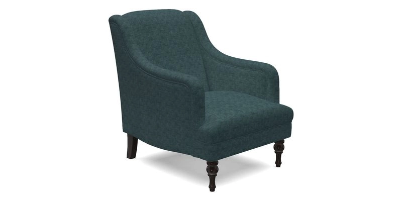 Rothermere Chair in RHS Gertrude Jekyll Ornamental Brown with Arms and Front Border in Mohair Velvet Mushroom