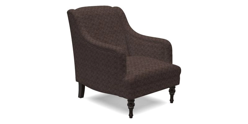 Rothermere Chair in RHS Gertrude Jekyll Ornamental Brown with Arms and Front Border in Mohair Velvet Mushroom