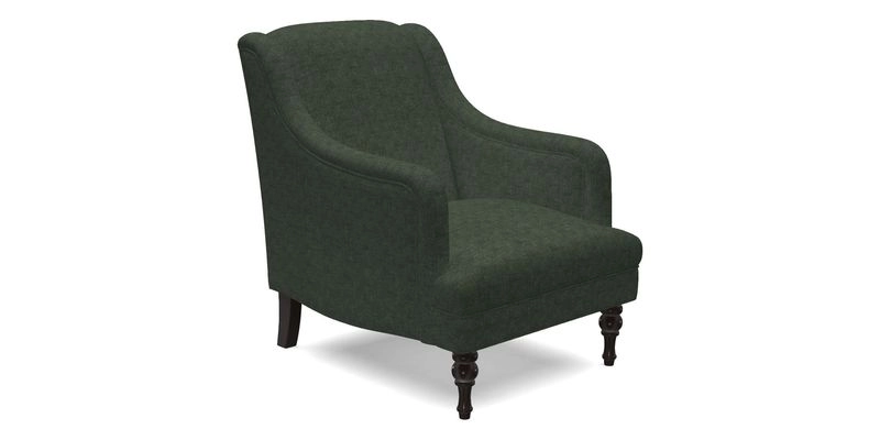 Rothermere Chair in RHS Gertrude Jekyll Ornamental Brown with Arms and Front Border in Mohair Velvet Mushroom