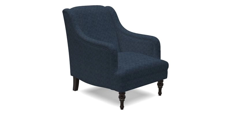 Rothermere Chair in RHS Gertrude Jekyll Ornamental Brown with Arms and Front Border in Mohair Velvet Mushroom