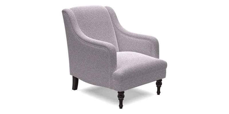 Rothermere Chair in RHS Gertrude Jekyll Ornamental Brown with Arms and Front Border in Mohair Velvet Mushroom